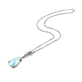Teardrop cabochon Larimar pendant necklace and blue kyanite with oxidized sterling silver chain