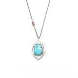 Blue turquoise gemstone necklace in silver bezel and prongs setting with multi sapphire beads secondary