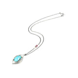 Blue turquoise gemstone necklace in silver bezel and prongs setting with multi sapphire beads secondary
