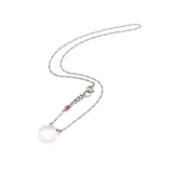 Teardrop cabochon Rose quartz pendant neckalce and multi pink sapphire with sterling silver chain