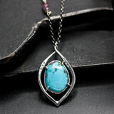 Blue turquoise gemstone necklace in silver bezel and prongs setting with multi sapphire beads secondary