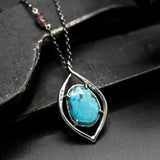 Blue turquoise gemstone necklace in silver bezel and prongs setting with multi sapphire beads secondary