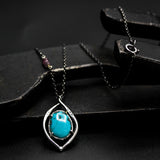 Blue turquoise gemstone necklace in silver bezel and prongs setting with multi sapphire beads secondary