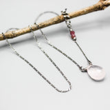 Pear faceted shape Rose quartz pendant neckalce and multi pink sapphire with sterling silver chain