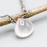 Teardrop cabochon Rose quartz pendant neckalce and multi pink sapphire with sterling silver chain