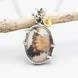 Autumn leave dendritic quartz pendant necklace with yellow sapphire on sterling silver chain