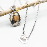 Autumn leave dendritic quartz pendant necklace with yellow sapphire on sterling silver chain