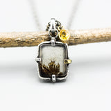 Fern forest dendritic quartz pendant necklace with yellow sapphire on sterling silver chain