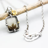 Fern forest dendritic quartz pendant necklace with yellow sapphire on sterling silver chain