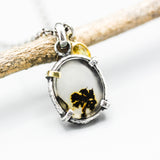 Tree of Life dendritic quartz pendant necklace with yellow sapphire on sterling silver chain