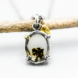 Tree of Life dendritic quartz pendant necklace with yellow sapphire on sterling silver chain