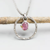 Oval Pink Sapphire pendant necklace and circle shape hoop with sterling silver chain