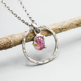Oval Pink Sapphire pendant necklace and circle shape hoop with sterling silver chain