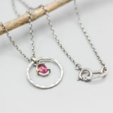 Oval Pink Sapphire pendant necklace and circle shape hoop with sterling silver chain