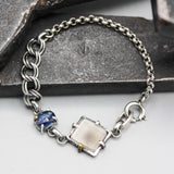 Bracelet Dendritic quartz and blue sapphire with oxidized sterling silver chain