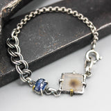 Bracelet Dendritic quartz and blue sapphire with oxidized sterling silver chain