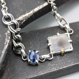 Bracelet Dendritic quartz and blue sapphire with oxidized sterling silver chain