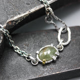 Oval gray Sapphire bracelet in silver bezel and  prongs setting and sterling silver oxidized chain