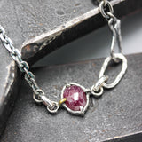 Bracelet Tiny faceted red ruby in silver bezel and prongs setting with sterling silver oxidized chain