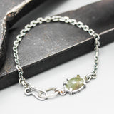 Oval gray Sapphire bracelet in silver bezel and  prongs setting and sterling silver oxidized chain
