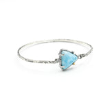 Triangle Larimar bangle bracelet in silver bezel and prongs setting with sterling silver hard texture oxidized finished band