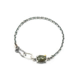 Oval gray Sapphire bracelet in silver bezel and  prongs setting and sterling silver oxidized chain