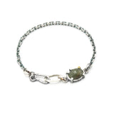 Oval gray Sapphire bracelet in silver bezel and  prongs setting and sterling silver oxidized chain