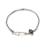 Bracelet Tiny faceted red ruby in silver bezel and prongs setting with sterling silver oxidized chain