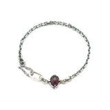 Bracelet Tiny faceted red ruby in silver bezel and prongs setting with sterling silver oxidized chain