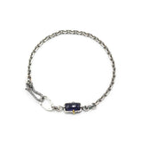 Bracelet rectangle faceted Siamese blue sapphire with oxidized sterling silver chain