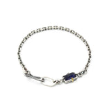Bracelet rectangle faceted Siamese blue sapphire with oxidized sterling silver chain