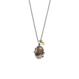 Autumn leave dendritic quartz pendant necklace with yellow sapphire on sterling silver chain