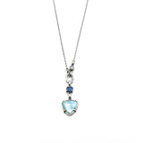 Triangle cabochon Larimar pendant necklace with blue kyanite and moonstone on oxidized sterling silver chain
