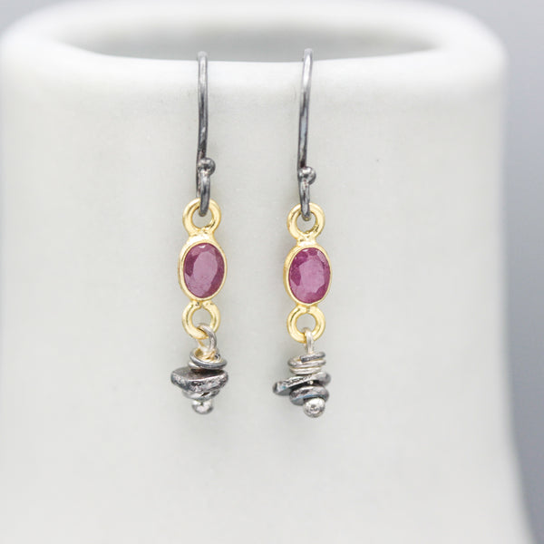Siamese Ruby Earrings with silver beads and hooks style design