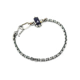 Bracelet rectangle Siamese blue sapphire with oxidized sterling silver chain