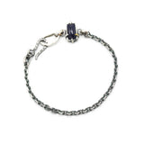Bracelet rectangle Siamese blue sapphire with oxidized sterling silver chain
