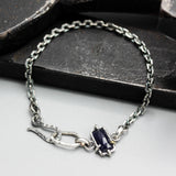 Bracelet rectangle Siamese blue sapphire with oxidized sterling silver chain