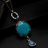 Arizona turquoise gemstone necklace with Moonstone on sterling silver chain