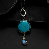 Arizona turquoise gemstone necklace with Moonstone on sterling silver chain