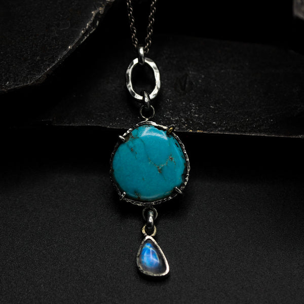 Arizona turquoise gemstone necklace with Moonstone on sterling silver chain