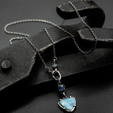 Triangle cabochon Larimar pendant necklace with blue kyanite and moonstone on oxidized sterling silver chain