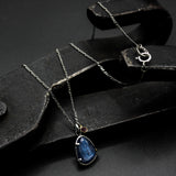 Natural Blue kyanite gemstone pendant necklace with sapphire on oxidized sterling silver chain