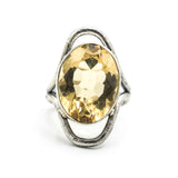 Radiant Faceted Citrine Ring Sterling Silver Bezel and Double Band Statement Piece