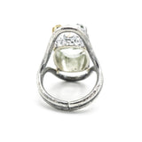 Oval faceted Green Amethyst ring in silver bezel and prongs setting in sterling silver oxidized double band