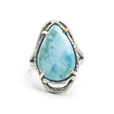 Ocean Inspired Larimar Ring Handcrafted Sterling Silver and Brass Statement Piece
