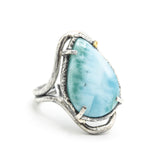 Ocean Inspired Larimar Ring Handcrafted Sterling Silver and Brass Statement Piece
