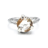 Cosmic Rutilated Quartz Ring Sterling Silver Bezel Set with Oxidized Band