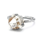 Cosmic Rutilated Quartz Ring Sterling Silver Bezel Set with Oxidized Band