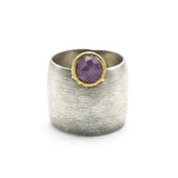 Blush Elegance Pink Sapphire Ring  Brass and Oxidized Sterling Silver Statement Piece