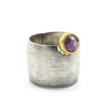Blush Elegance Pink Sapphire Ring  Brass and Oxidized Sterling Silver Statement Piece
